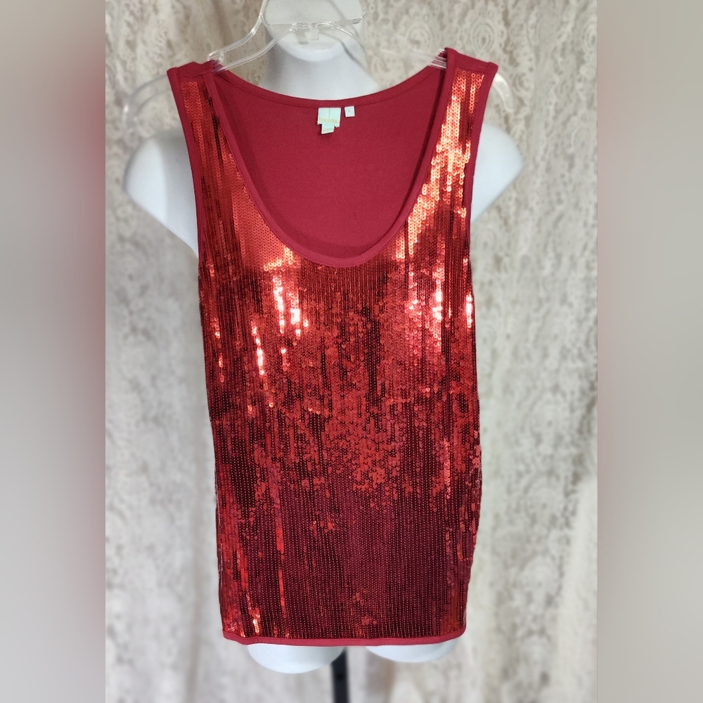 Shu Shu Liquid Red Sequin Sleeveless Top Nwot